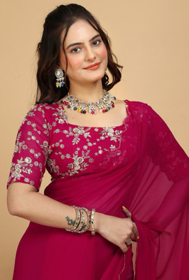 saanvi Embroidered Bollywood Georgette Saree(Red)