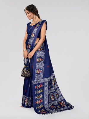 Nirvaan Printed Mysore Art Silk Saree(Blue)