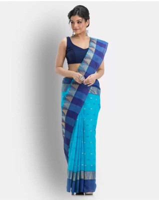 Pal Handloom Self Design Tant Pure Cotton Saree(Blue)