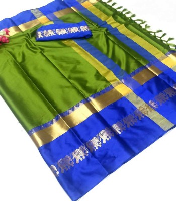 VISVASTA Woven Assam Silk Cotton Silk Saree(Green)