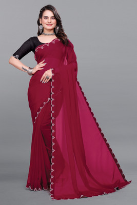 Labheshwari Solid/Plain Bollywood Georgette Saree(Maroon)