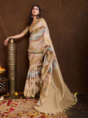 MANTROTSAV Digital Print Bollywood Tissue Saree(Gold)