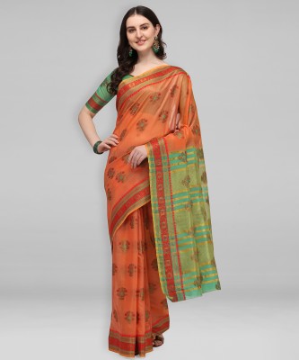 Divastri Woven, Printed Bollywood Cotton Silk Saree(Orange)