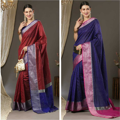 JK ETHNIC WEAR Self Design Chanderi Cotton Silk Saree(Pack of 2, Multicolor)