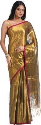 Teejh Solid/Plain Bollywood Tissue Saree(Brown)