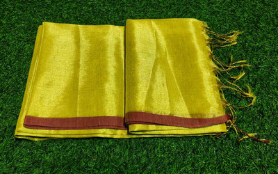 Bhadra Shopping Store Woven Handloom Handloom Tissue Saree(Gold, Yellow)