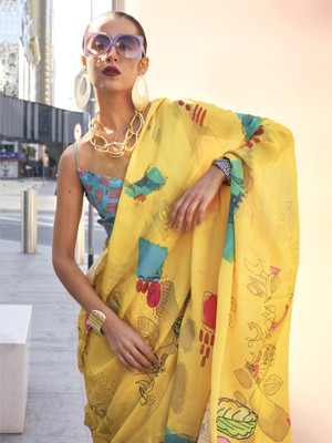 Sareemall Printed Daily Wear Satin Saree(Yellow)