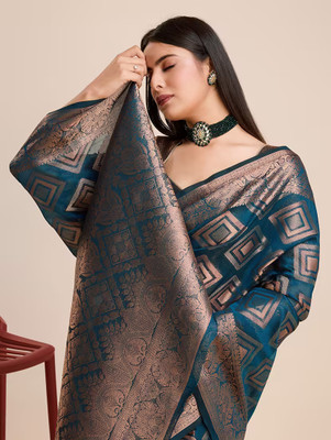SARETRA MALL Floral Print Bollywood Chiffon, Brasso Saree(Blue)