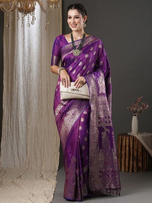 ANOUK Woven Banarasi Silk Blend Saree(Purple)