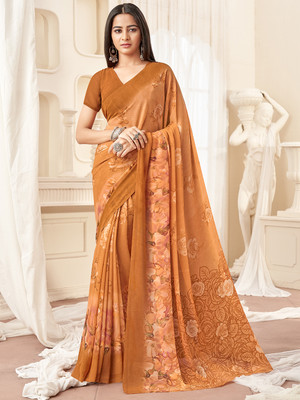 Divastri Printed Bollywood Georgette Saree(Orange)