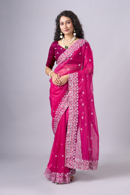 nirmal creation Embroidered Bollywood Net Saree(Pink)