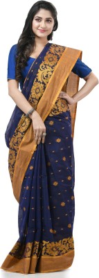 Desh Bidesh Paisley, Self Design, Striped, Woven Handloom Handloom Cotton Blend, Pure Cotton Saree(Blue)