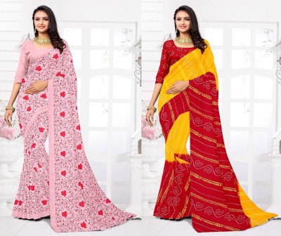 STYLEVEDA Paisley Daily Wear Georgette Saree(Pack of 2, Yellow, Pink)