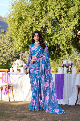 Dhanshvi Digital Print Bollywood Georgette Saree(Green)