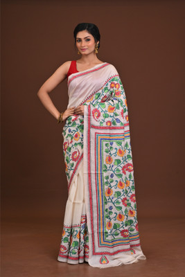 Ramshyam Collection Printed Kantha Pure Silk Saree(Multicolor)