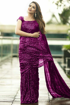 Anjani Textile Embroidered Bollywood Georgette Saree(Purple)