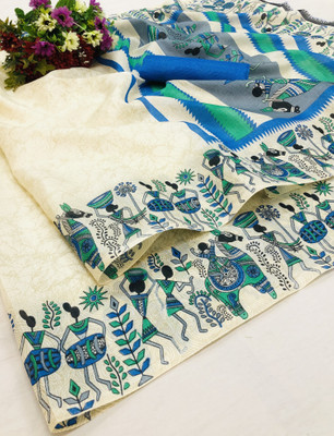Priyashi Printed Mysore Art Silk Saree(Cream)