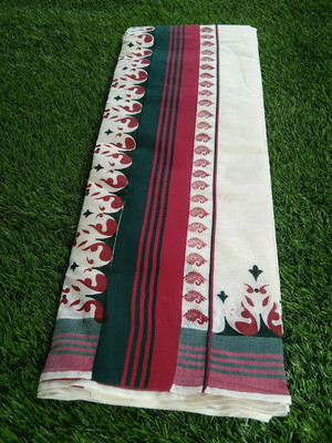Setmundu Printed Daily Wear Pure Cotton Saree(White)
