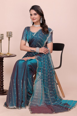 K 5 FASHION Embellished Bollywood Jimmy choo Saree(Light Blue)