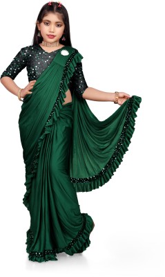 Memsaab Embellished Daily Wear Lycra Blend Saree(Green)