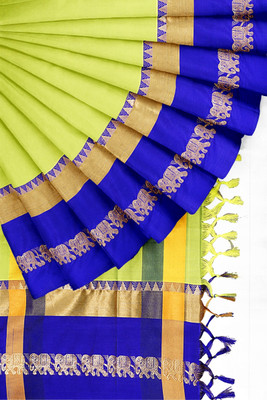 Vrinda Fashion Woven Narayanpet Cotton Silk, Pure Silk Saree(Light Green)