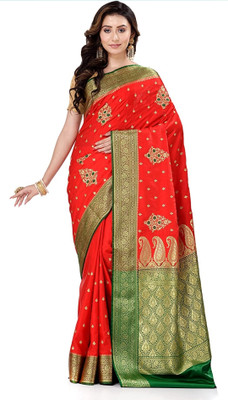 HouseOfCommon Woven Banarasi Jacquard Saree(Dark Green)