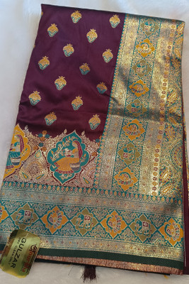 Pahanava fashion studio Woven Saree with Attached Blouse Pure Silk Saree(Purple)