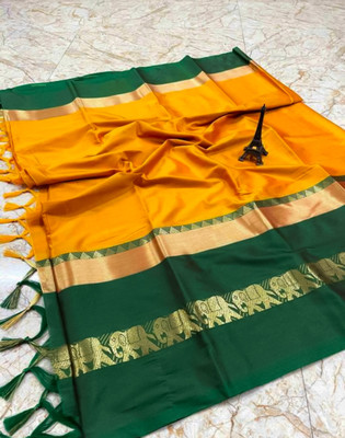 MoonTextile Temple Border Assam Silk Cotton Silk Saree(Magenta)