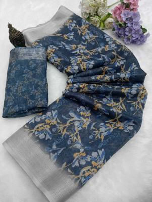 HouseOfCommon Woven Kanjivaram Linen Saree(Dark Blue)