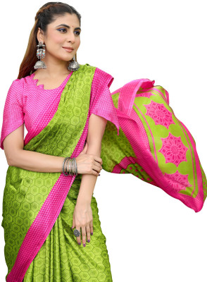 Priyashi Printed Bollywood Tussar Silk Saree(Light Green, Pink)