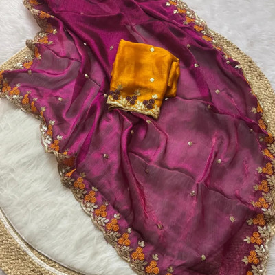 KANDORA Embroidered Bollywood Jimmy choo Saree(Magenta)