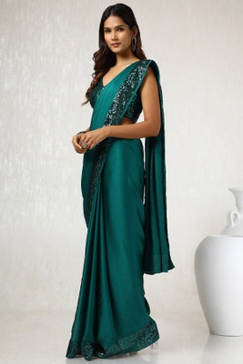 soch Embellished Daily Wear Satin Saree(Green)