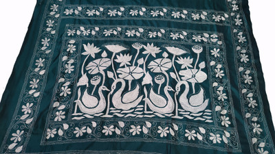 Drapify Embroidered, Self Design Kantha Raw Silk Saree(Light Blue)