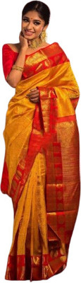 JATADHAR FAB Woven Banarasi Jacquard Saree(Yellow)