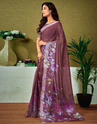 Samah Color Block Bollywood Linen Saree(Brown)
