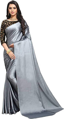 NEZAA EXPORT Solid/Plain Bollywood Satin Saree(Grey)