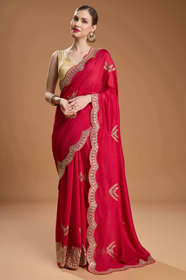 Peachmode Embroidered Bollywood Chiffon Saree(Red)