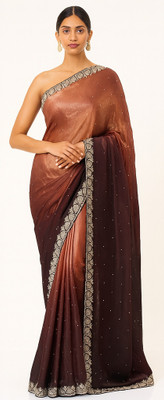 AURABYPRIYANKA Embroidered Saree with Attached Blouse Satin Saree(Multicolor)