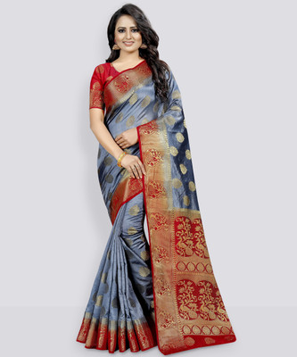FINE WEAR Self Design Banarasi Cotton Silk, Jacquard Saree(Multicolor)