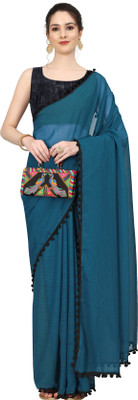 Moda Rapido Solid/Plain Bollywood Georgette Saree(Blue)