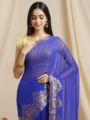 Sareemall Printed Bollywood Chiffon Saree(Blue)