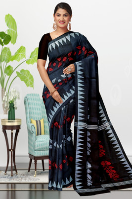 GANESH PLASTIC Self Design Jamdani Cotton Silk Saree(Black)