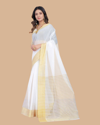 ShriSaree Woven Kasavu Pure Cotton Saree(White)