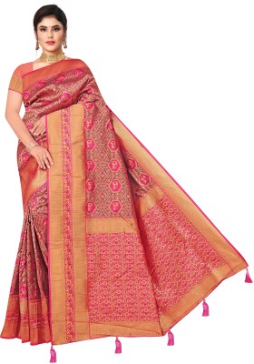 Triyom Fashion Self Design Kanjivaram Silk Blend Saree(Pink)