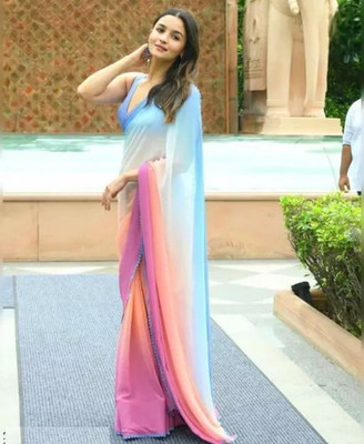 Qyra Digital Print Leheria Georgette Saree(Multicolor)