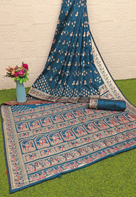 Ratnavali Woven Baluchari Silk Blend, Art Silk Saree(Dark Blue)