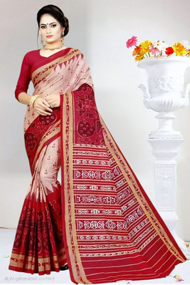 Tareni Printed Sambalpuri Pure Cotton Saree(Red)