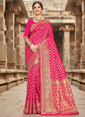 Sariya Woven Banarasi Silk Blend Saree(Pink)