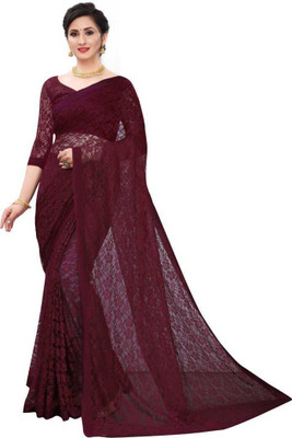 Saadhvi Self Design Lucknow Chikankari Net Saree(Brown)