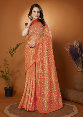 Divastri Embroidered Bollywood Net Saree(Orange)